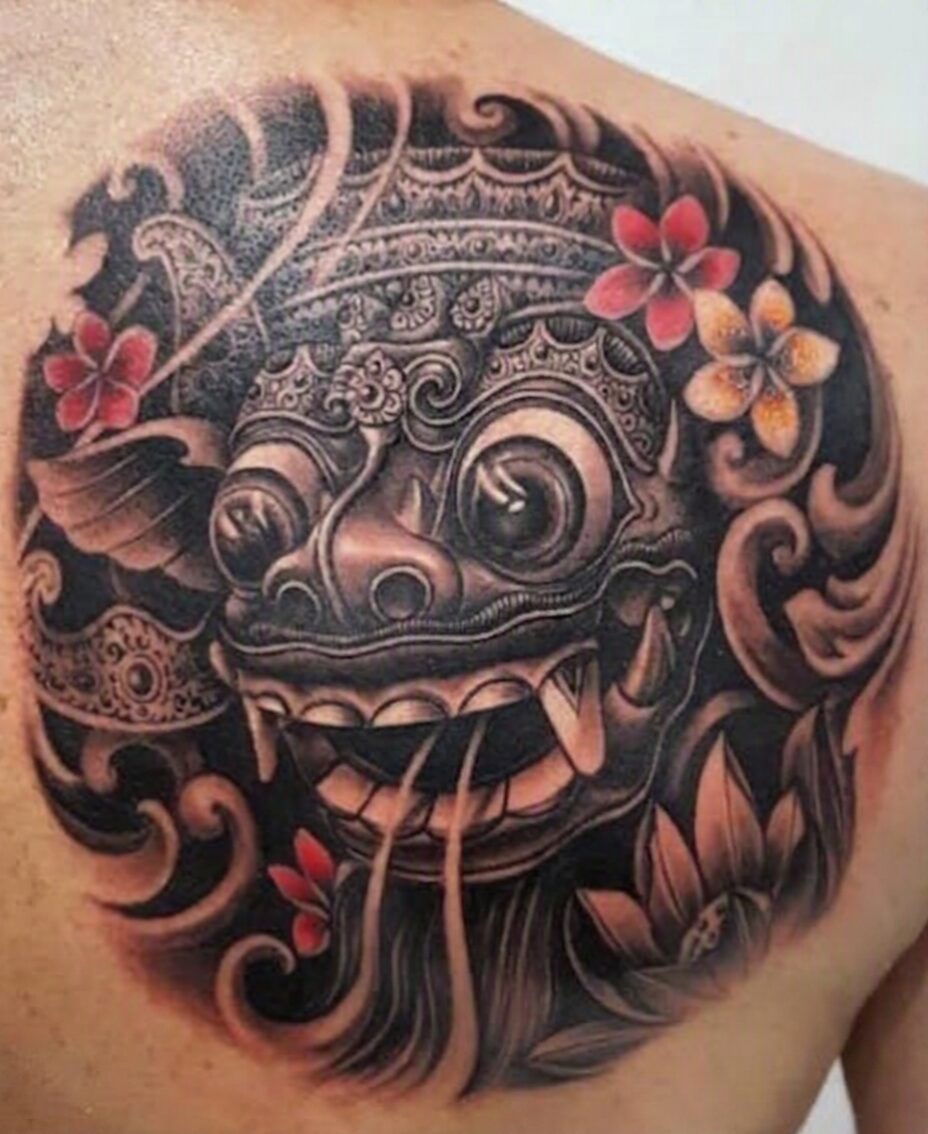 Balinese barong tattoo created at Rajas Ink